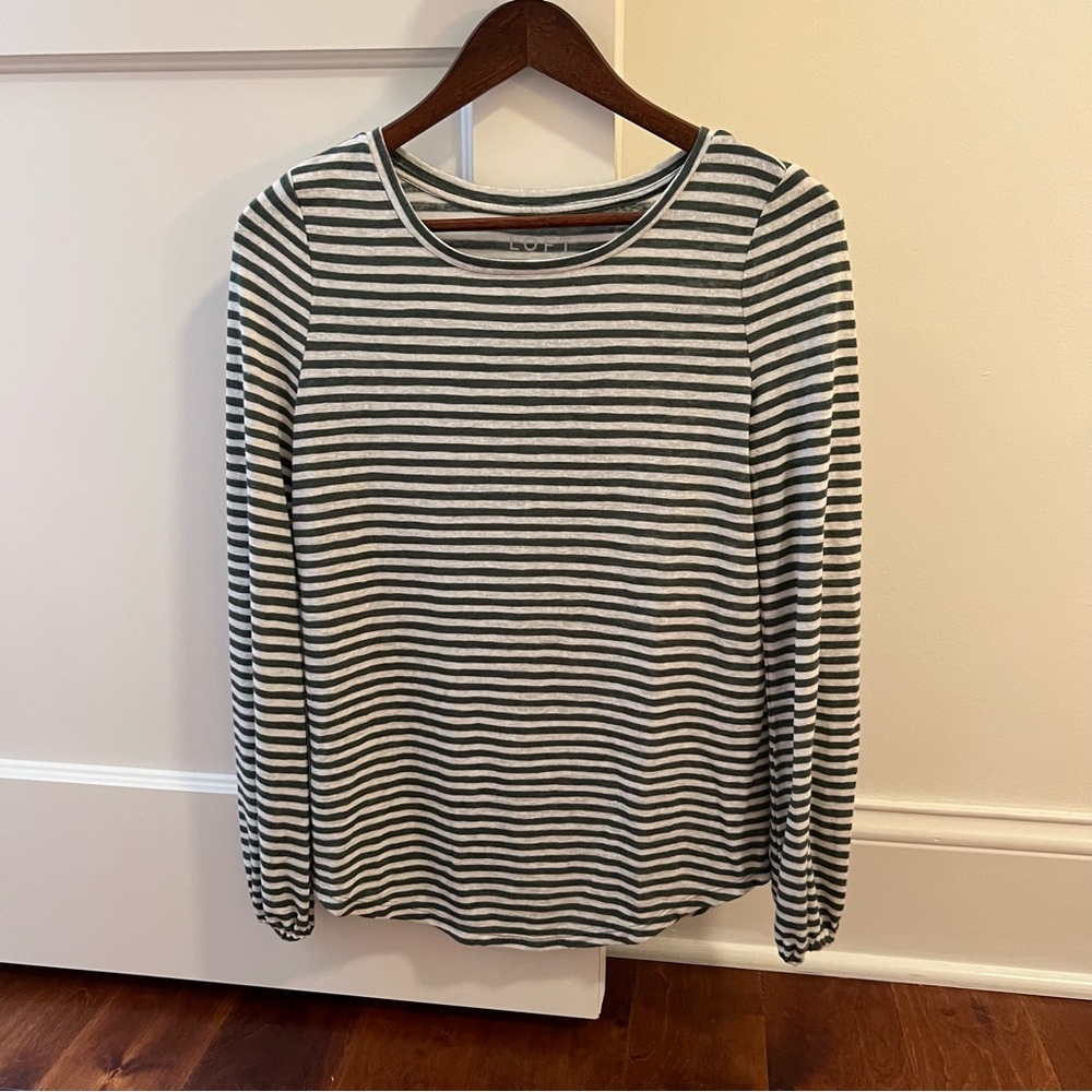 LOFT Green and White Striped Top